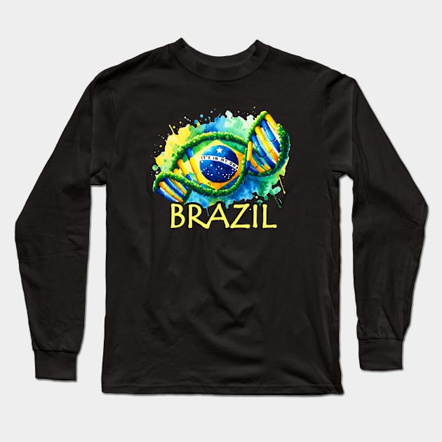 Brazilian DNA Heritage Flag Long Sleeve T-Shirt by Sambastyles